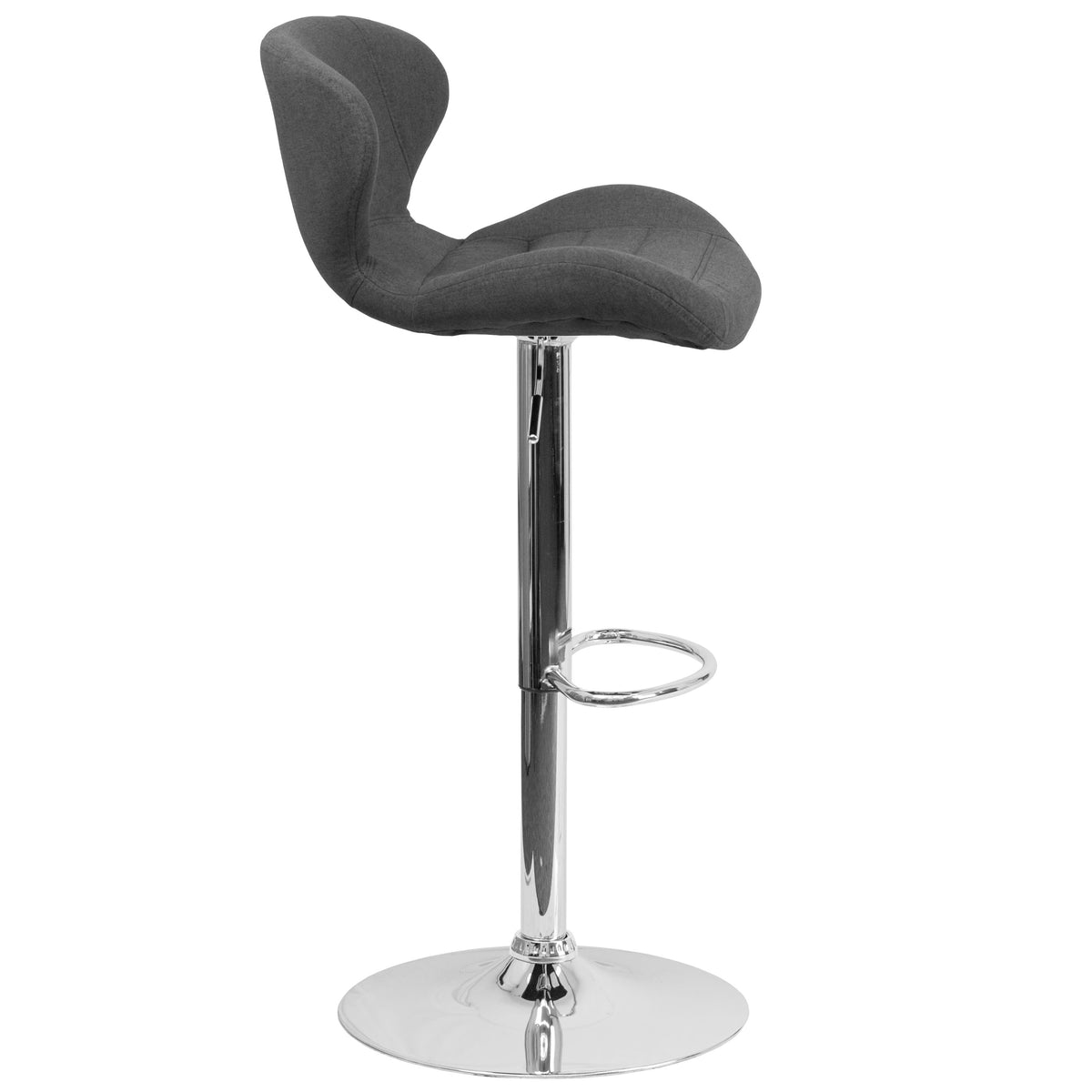 Charcoal Fabric |#| Contemporary Charcoal Fabric Adjustable Barstool with Curved Back & Chrome Base