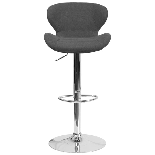 Charcoal Fabric |#| Contemporary Charcoal Fabric Adjustable Barstool with Curved Back & Chrome Base