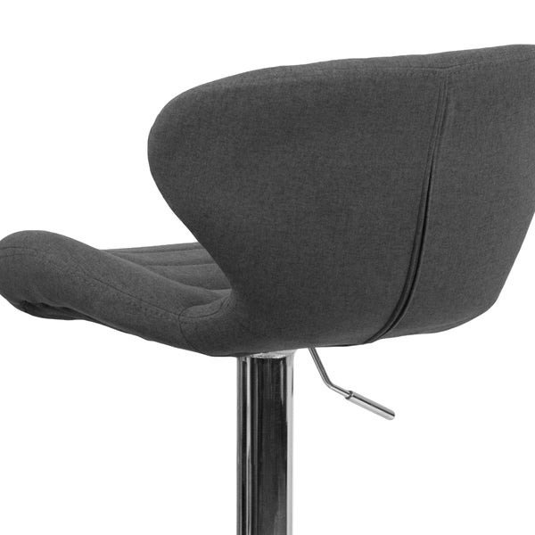 Charcoal Fabric |#| Contemporary Charcoal Fabric Adjustable Barstool with Curved Back & Chrome Base