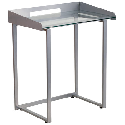 Contemporary Clear Tempered Glass Desk with Cable Management Border