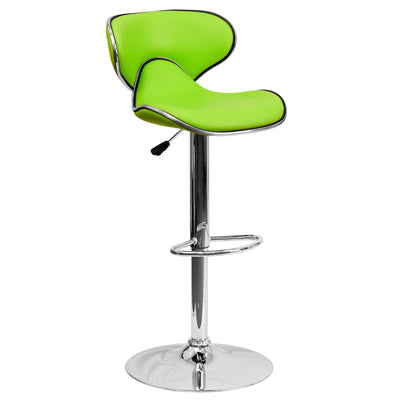 Contemporary Cozy Mid-Back Vinyl Adjustable Height Barstool with Chrome Base - View 1