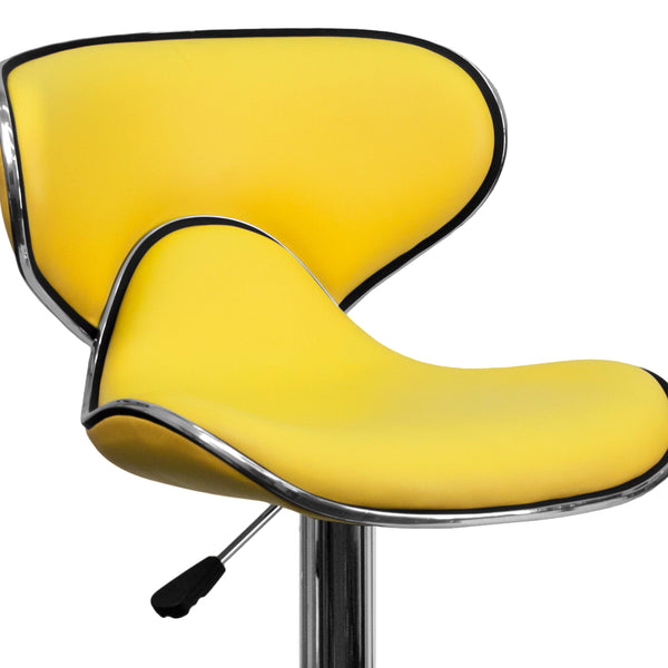 Yellow |#| Contemporary Cozy Mid-Back Yellow Vinyl Adjustable Height Barstool w/Chrome Base