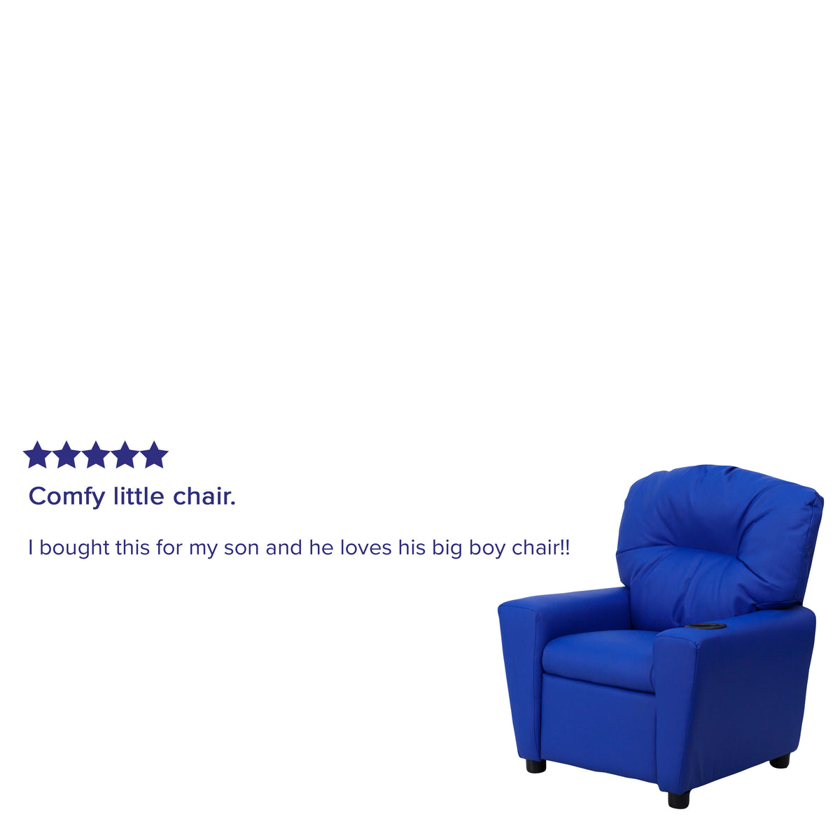 Blue Vinyl |#| Contemporary Blue Vinyl Kids Recliner with Cup Holder - Hardwood Frame