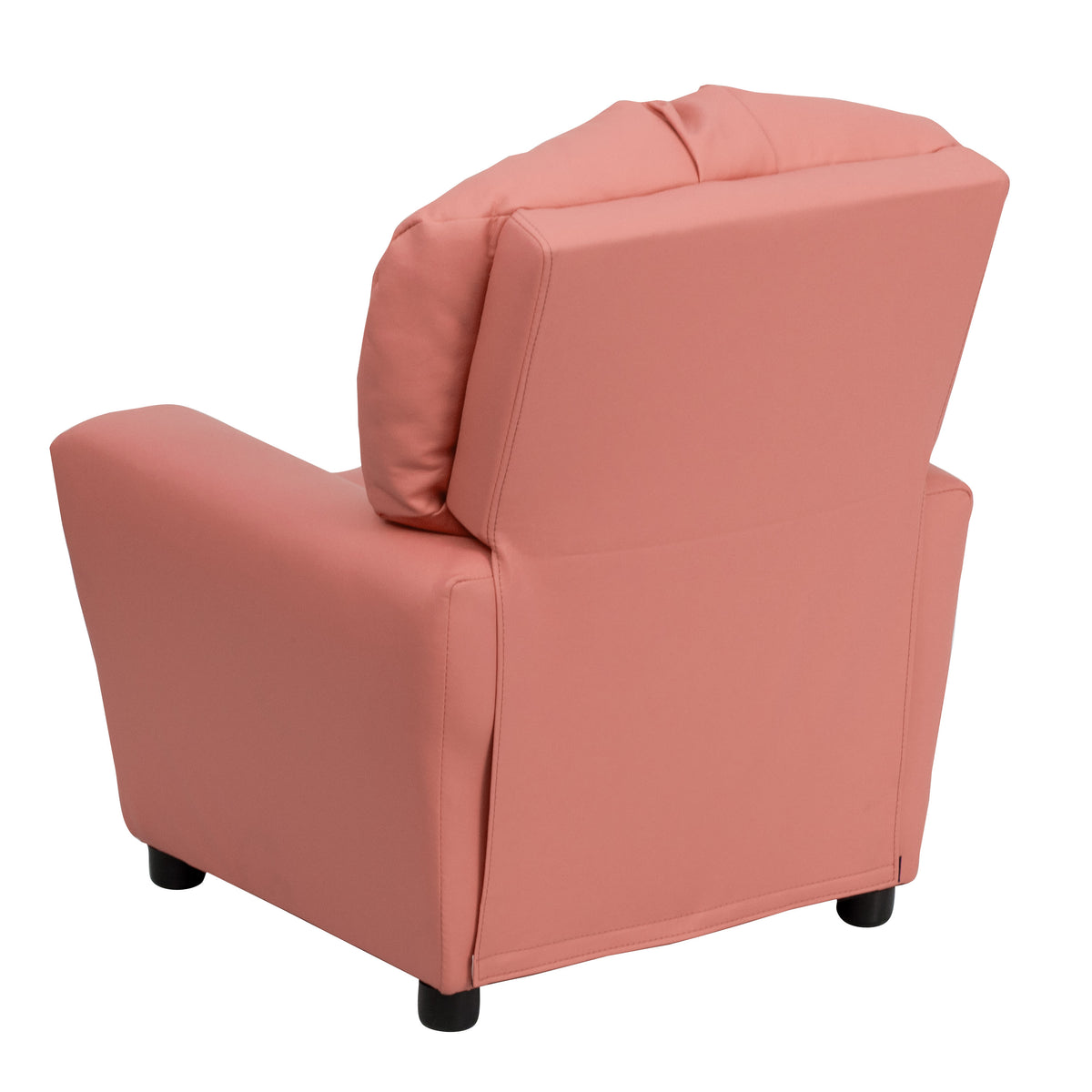 Pink Vinyl |#| Contemporary Pink Vinyl Kids Recliner with Cup Holder - Hardwood Frame