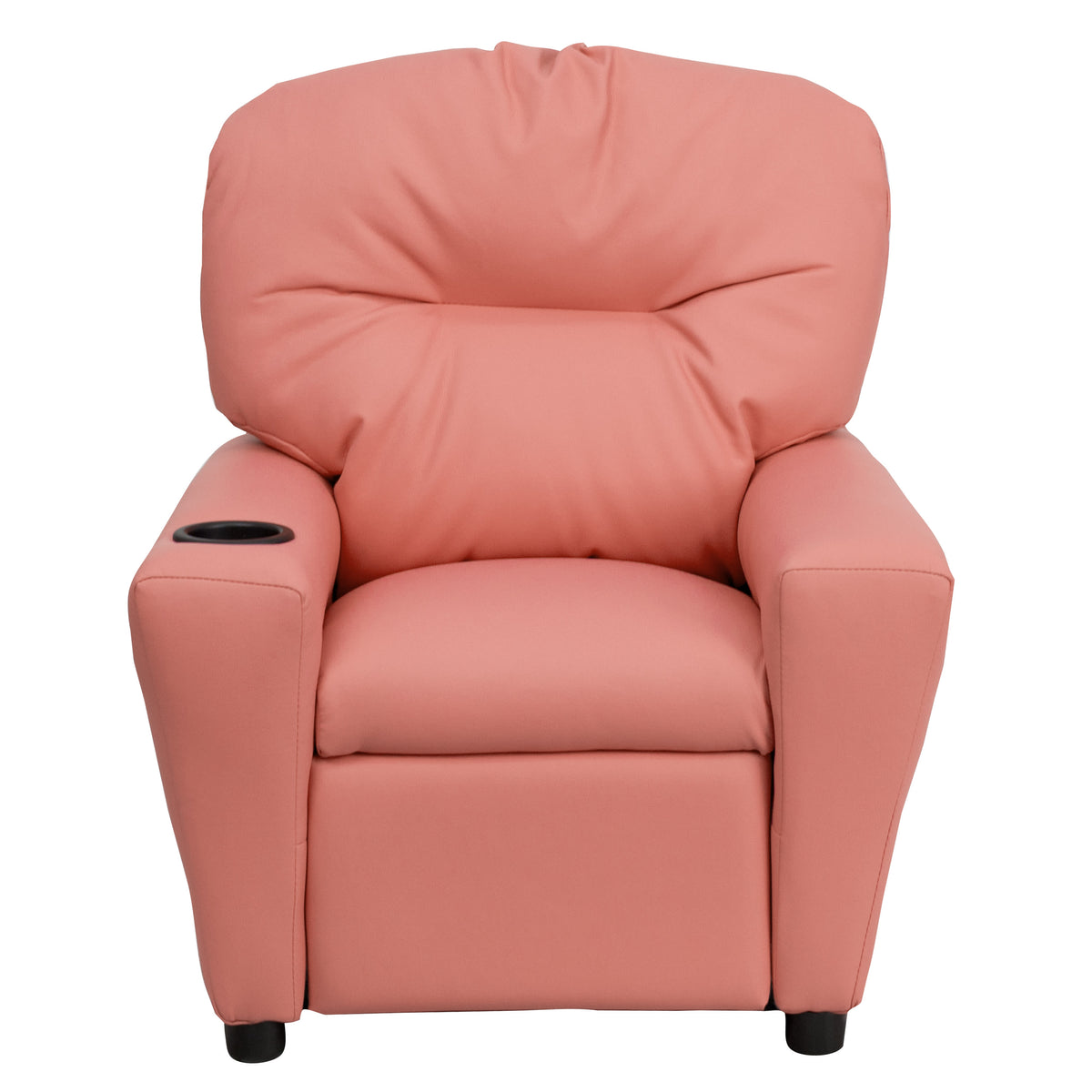 Pink Vinyl |#| Contemporary Pink Vinyl Kids Recliner with Cup Holder - Hardwood Frame