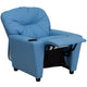 Light Blue Vinyl |#| Contemporary Light Blue Vinyl Kids Recliner with Cup Holder - Hardwood Frame