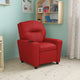 Red Vinyl |#| Contemporary Red Vinyl Kids Recliner with Cup Holder - Hardwood Frame