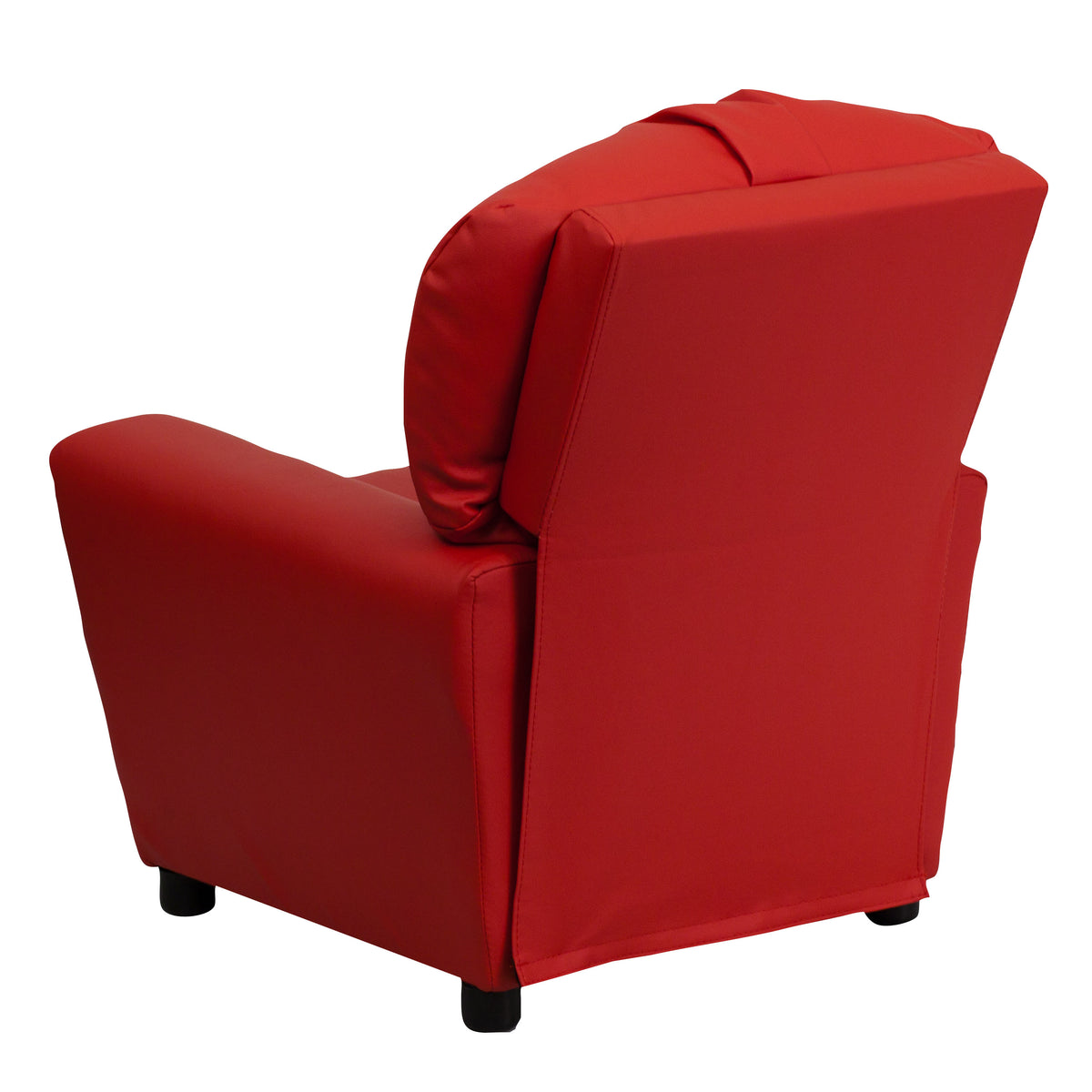 Red Vinyl |#| Contemporary Red Vinyl Kids Recliner with Cup Holder - Hardwood Frame