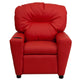 Red Vinyl |#| Contemporary Red Vinyl Kids Recliner with Cup Holder - Hardwood Frame
