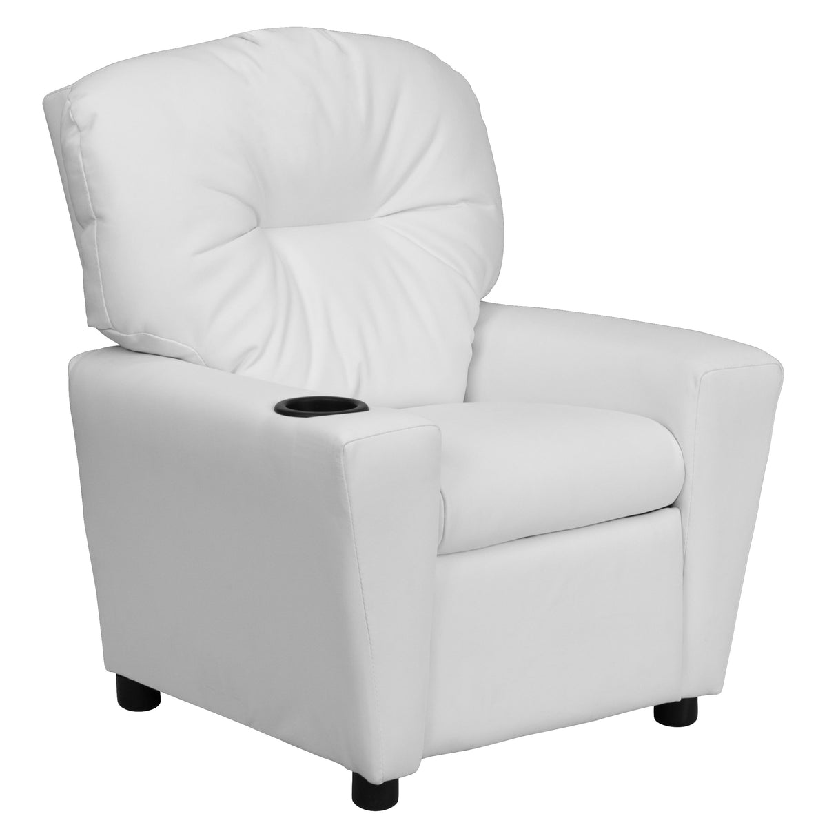 White Vinyl |#| Contemporary White Vinyl Kids Recliner with Cup Holder - Hardwood Frame