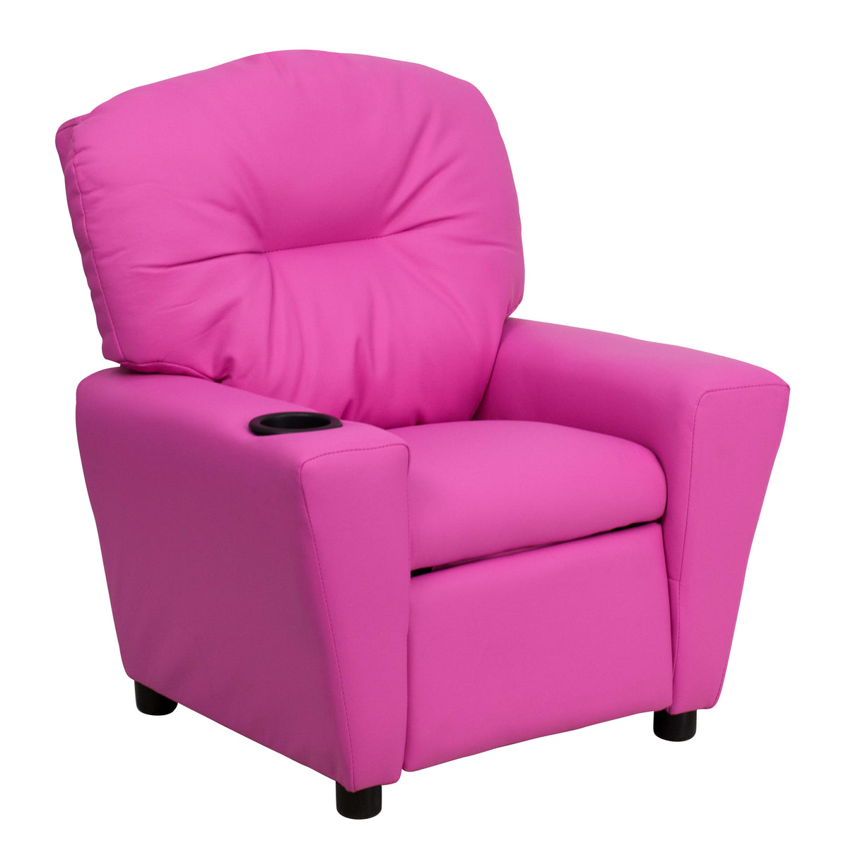 Hot Pink Vinyl |#| Contemporary Hot Pink Vinyl Kids Recliner with Cup Holder - Hardwood Frame