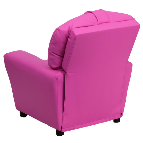 Hot Pink Vinyl |#| Contemporary Hot Pink Vinyl Kids Recliner with Cup Holder - Hardwood Frame