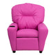 Hot Pink Vinyl |#| Contemporary Hot Pink Vinyl Kids Recliner with Cup Holder - Hardwood Frame