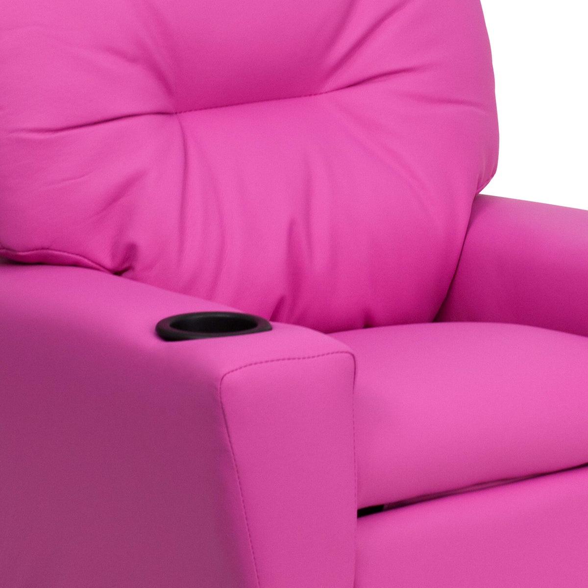 Hot Pink Vinyl |#| Contemporary Hot Pink Vinyl Kids Recliner with Cup Holder - Hardwood Frame