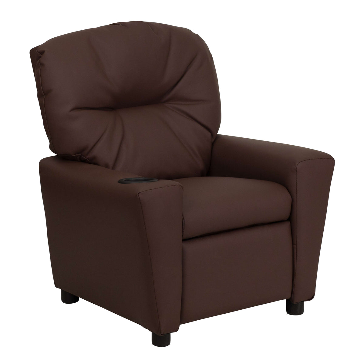 Brown LeatherSoft |#| Contemporary Brown LeatherSoft Kids Recliner with Cup Holder - Hardwood Frame