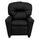 Black LeatherSoft |#| Contemporary Black LeatherSoft Kids Recliner with Cup Holder - Hardwood Frame