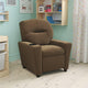 Brown Microfiber |#| Contemporary Brown Microfiber Kids Recliner with Cup Holder - Hardwood Frame