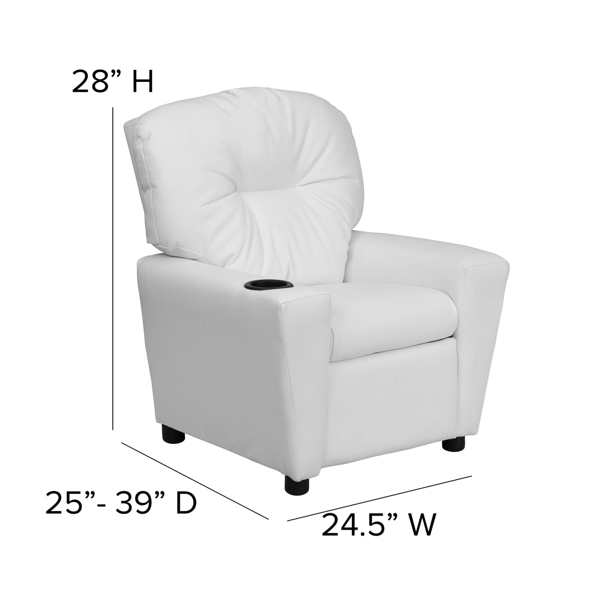 White Vinyl |#| Contemporary White Vinyl Kids Recliner with Cup Holder - Hardwood Frame