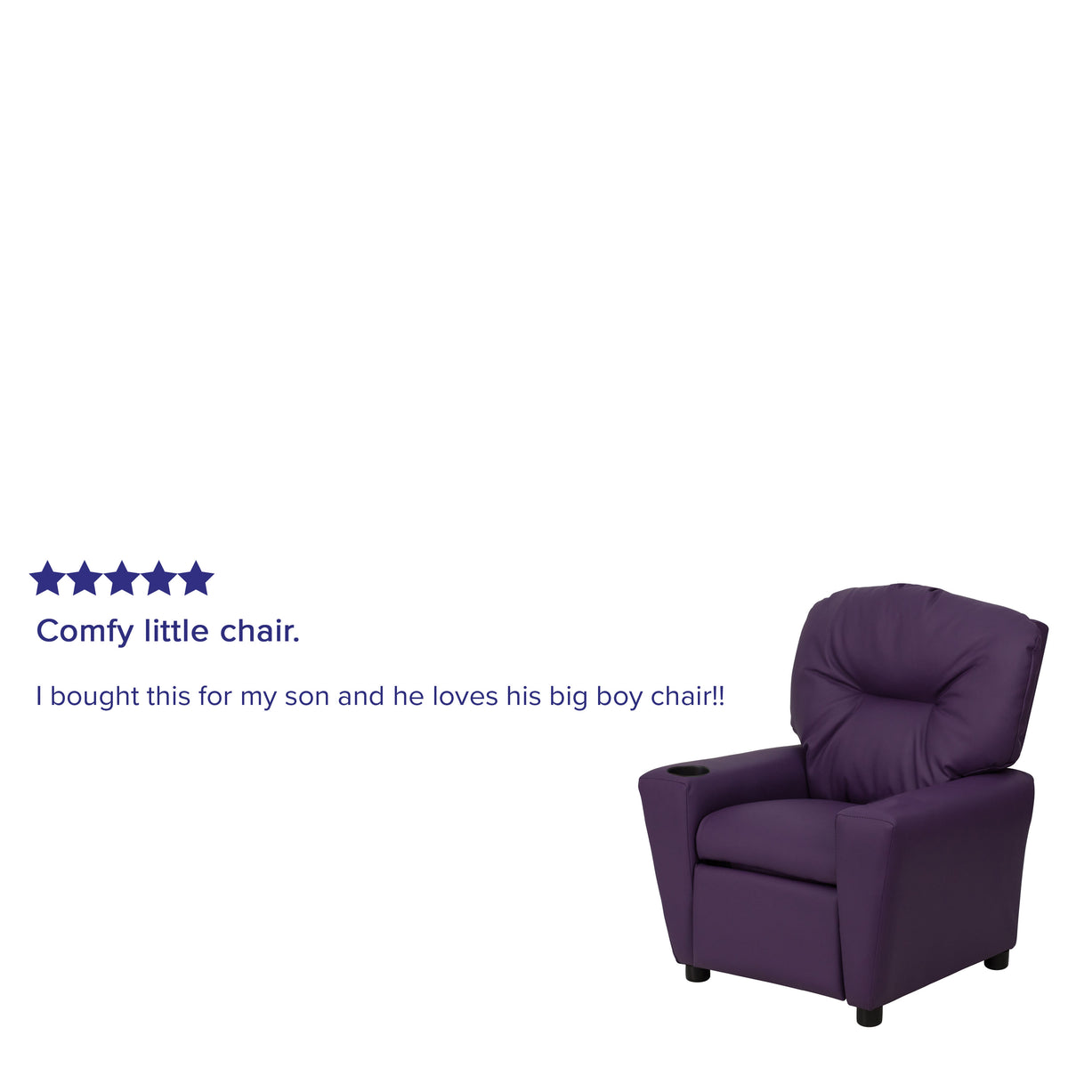 Purple Vinyl |#| Contemporary Purple Vinyl Kids Recliner with Cup Holder - Hardwood Frame