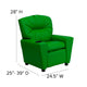 Green Vinyl |#| Contemporary Green Vinyl Kids Recliner with Cup Holder - Hardwood Frame