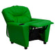 Green Vinyl |#| Contemporary Green Vinyl Kids Recliner with Cup Holder - Hardwood Frame