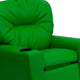 Green Vinyl |#| Contemporary Green Vinyl Kids Recliner with Cup Holder - Hardwood Frame