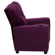 Purple Microfiber |#| Contemporary Purple Microfiber Kids Recliner with Cup Holder - Hardwood Frame