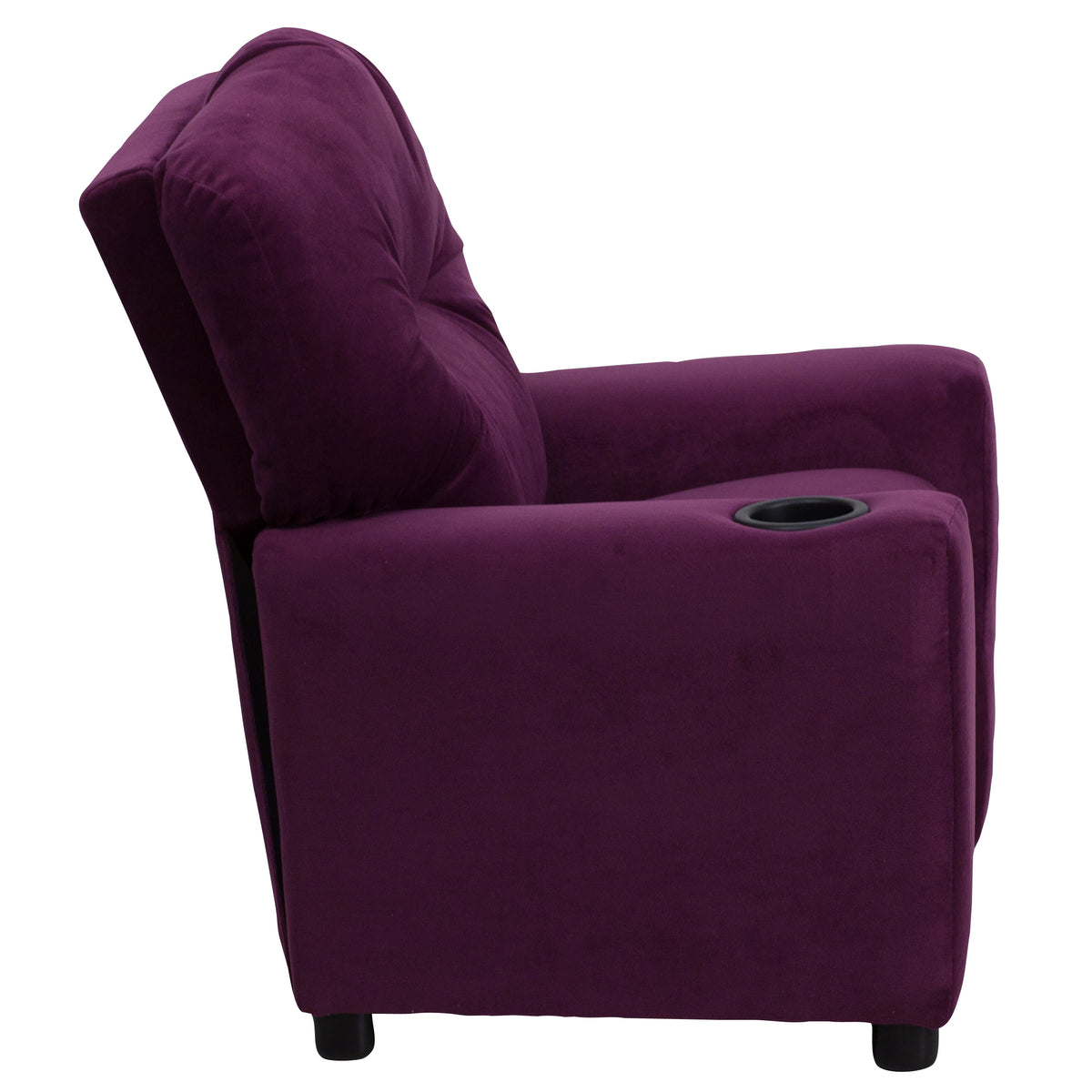 Purple Microfiber |#| Contemporary Purple Microfiber Kids Recliner with Cup Holder - Hardwood Frame