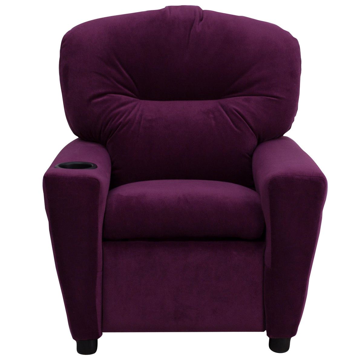 Purple Microfiber |#| Contemporary Purple Microfiber Kids Recliner with Cup Holder - Hardwood Frame