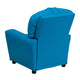 Turquoise Vinyl |#| Contemporary Turquoise Vinyl Kids Recliner with Cup Holder - Hardwood Frame