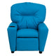 Turquoise Vinyl |#| Contemporary Turquoise Vinyl Kids Recliner with Cup Holder - Hardwood Frame