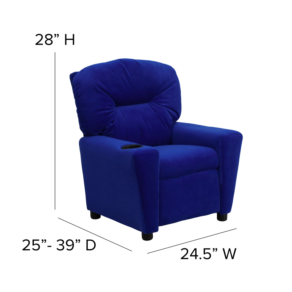 Blue Microfiber |#| Contemporary Blue Microfiber Kids Recliner with Cup Holder - Hardwood Frame