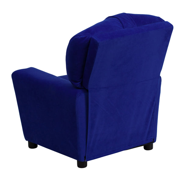 Blue Microfiber |#| Contemporary Blue Microfiber Kids Recliner with Cup Holder - Hardwood Frame