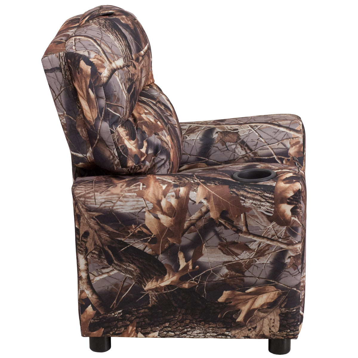 Camouflage Fabric |#| Contemporary Camouflaged Fabric Kids Recliner with Cup Holder - Hardwood Frame