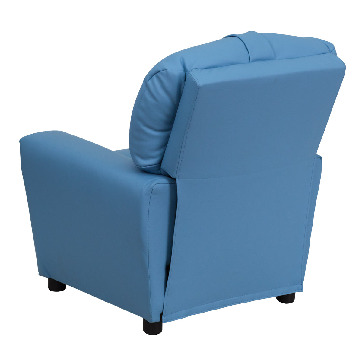 Light Blue Vinyl |#| Contemporary Light Blue Vinyl Kids Recliner with Cup Holder - Hardwood Frame