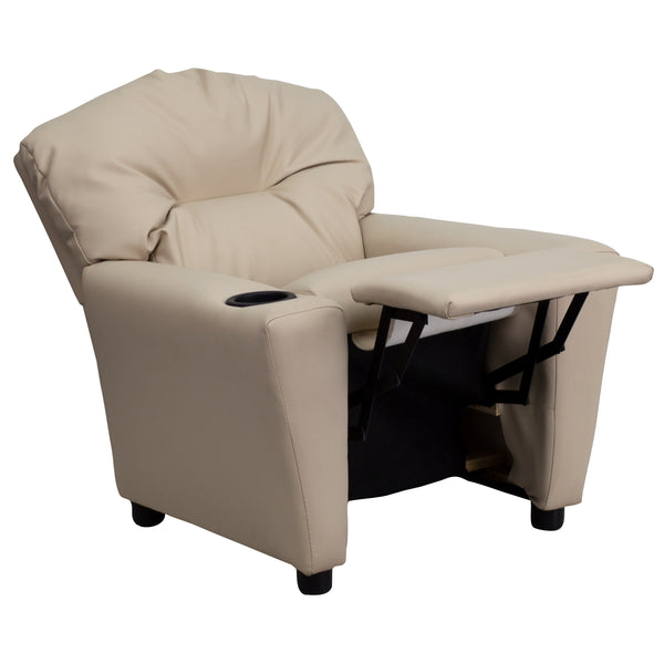 Lavender Vinyl |#| Contemporary Lavender Vinyl Kids Recliner with Cup Holder - Hardwood Frame