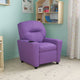 Lavender Vinyl |#| Contemporary Lavender Vinyl Kids Recliner with Cup Holder - Hardwood Frame