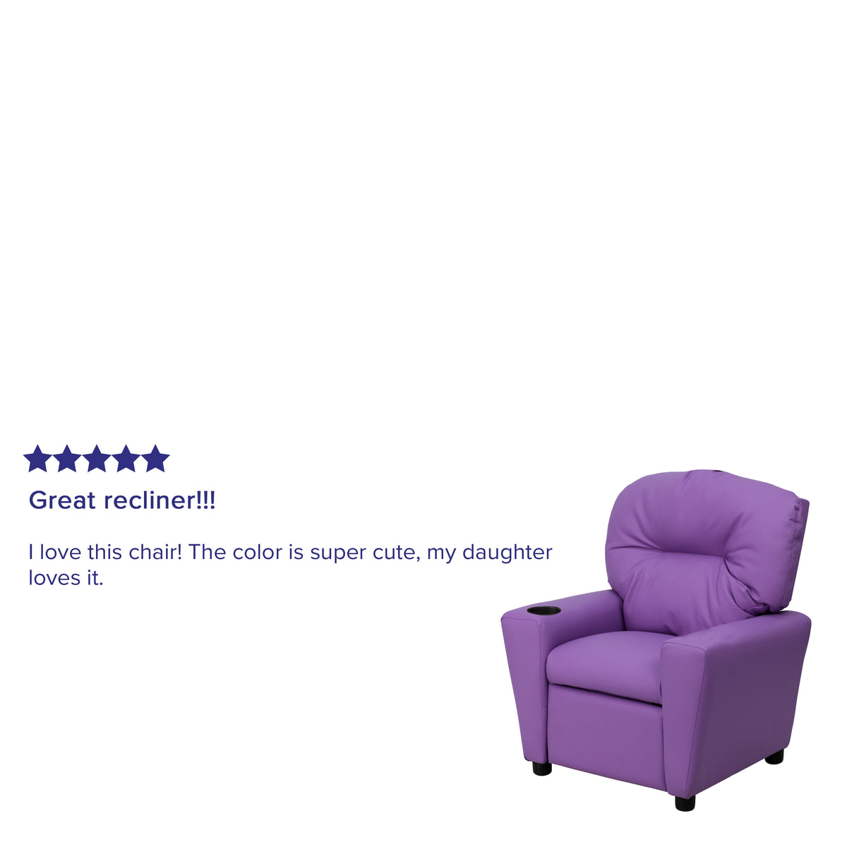 Lavender Vinyl |#| Contemporary Lavender Vinyl Kids Recliner with Cup Holder - Hardwood Frame