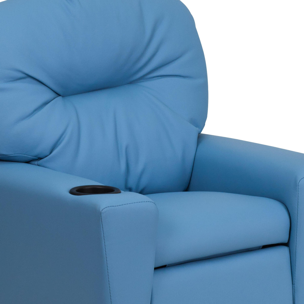 Light Blue Vinyl |#| Contemporary Light Blue Vinyl Kids Recliner with Cup Holder - Hardwood Frame