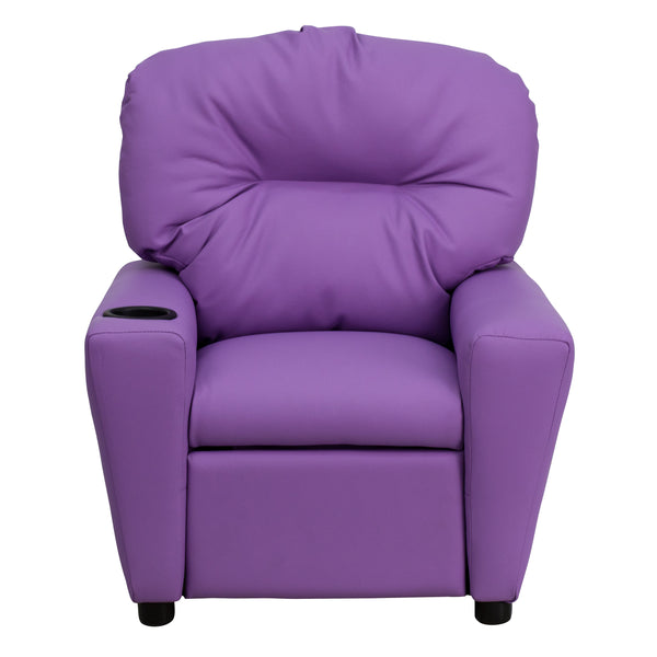 Lavender Vinyl |#| Contemporary Lavender Vinyl Kids Recliner with Cup Holder - Hardwood Frame