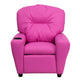 Hot Pink Vinyl |#| Contemporary Hot Pink Vinyl Kids Recliner with Cup Holder - Hardwood Frame