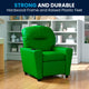 Green Vinyl |#| Contemporary Green Vinyl Kids Recliner with Cup Holder - Hardwood Frame