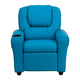 Turquoise Vinyl |#| Contemporary Turquoise Vinyl Kids Recliner with Cup Holder and Headrest