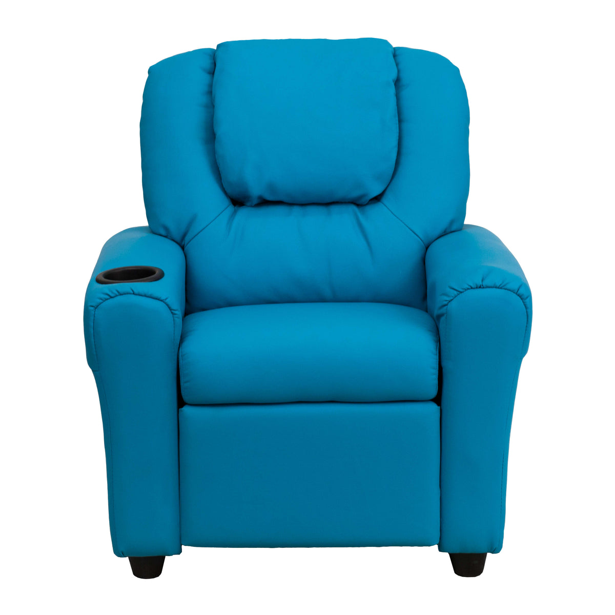 Turquoise Vinyl |#| Contemporary Turquoise Vinyl Kids Recliner with Cup Holder and Headrest