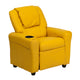 Yellow Vinyl |#| Contemporary Yellow Vinyl Kids Recliner with Cup Holder and Headrest