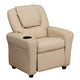 Beige Vinyl |#| Contemporary Beige Vinyl Kids Recliner with Cup Holder and Headrest