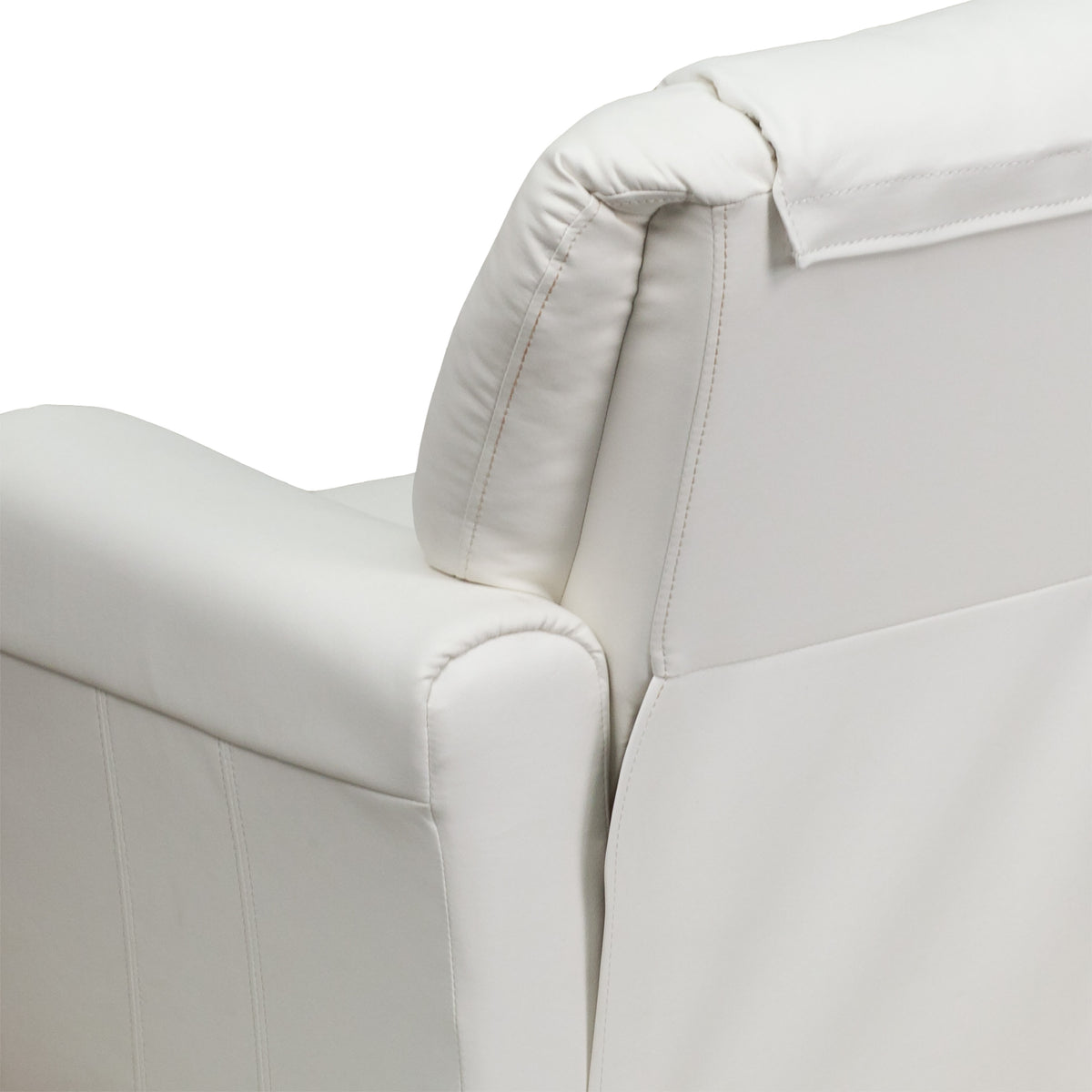 White Vinyl |#| Contemporary White Vinyl Kids Recliner with Cup Holder and Headrest