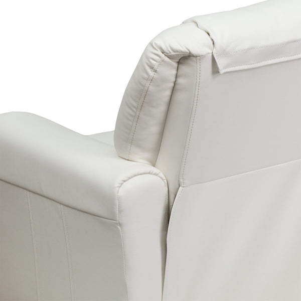 White Vinyl |#| Contemporary White Vinyl Kids Recliner with Cup Holder and Headrest