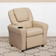 Beige Vinyl |#| Contemporary Beige Vinyl Kids Recliner with Cup Holder and Headrest