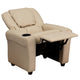Beige Vinyl |#| Contemporary Beige Vinyl Kids Recliner with Cup Holder and Headrest